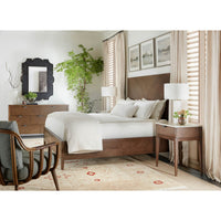 Dark ash modern nightstand in bedroom, part of set.
