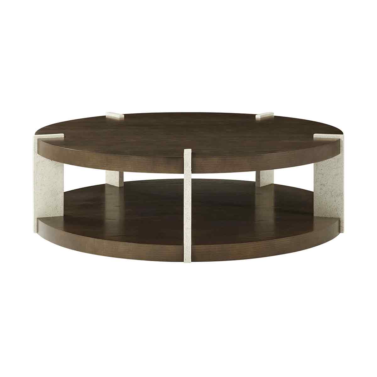 Side view showing coffee table structure, dark ash wood.