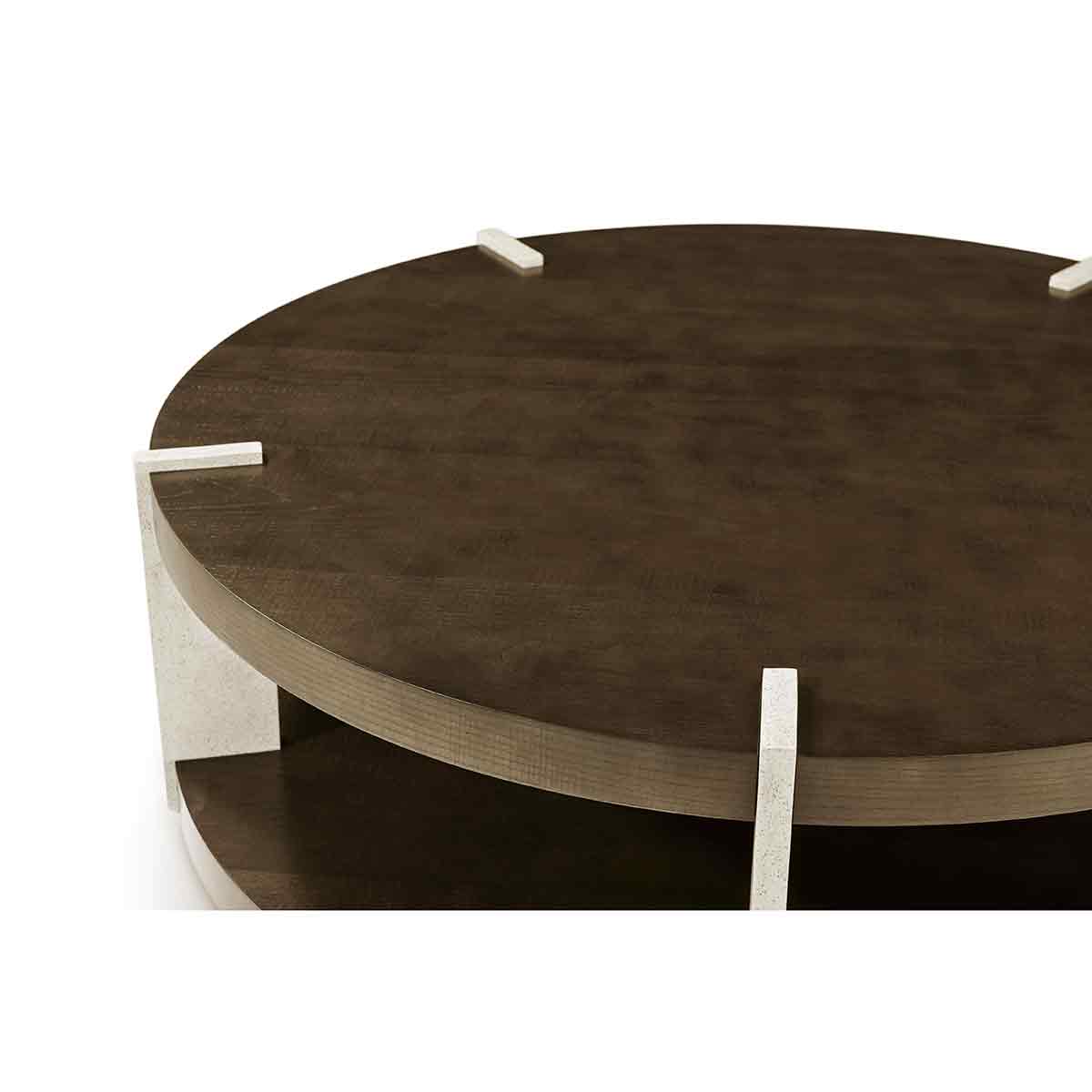 Close-up detail of edge and surface, round coffee table.