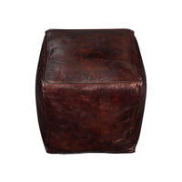 Another top view of leather cube stool, dark brown.