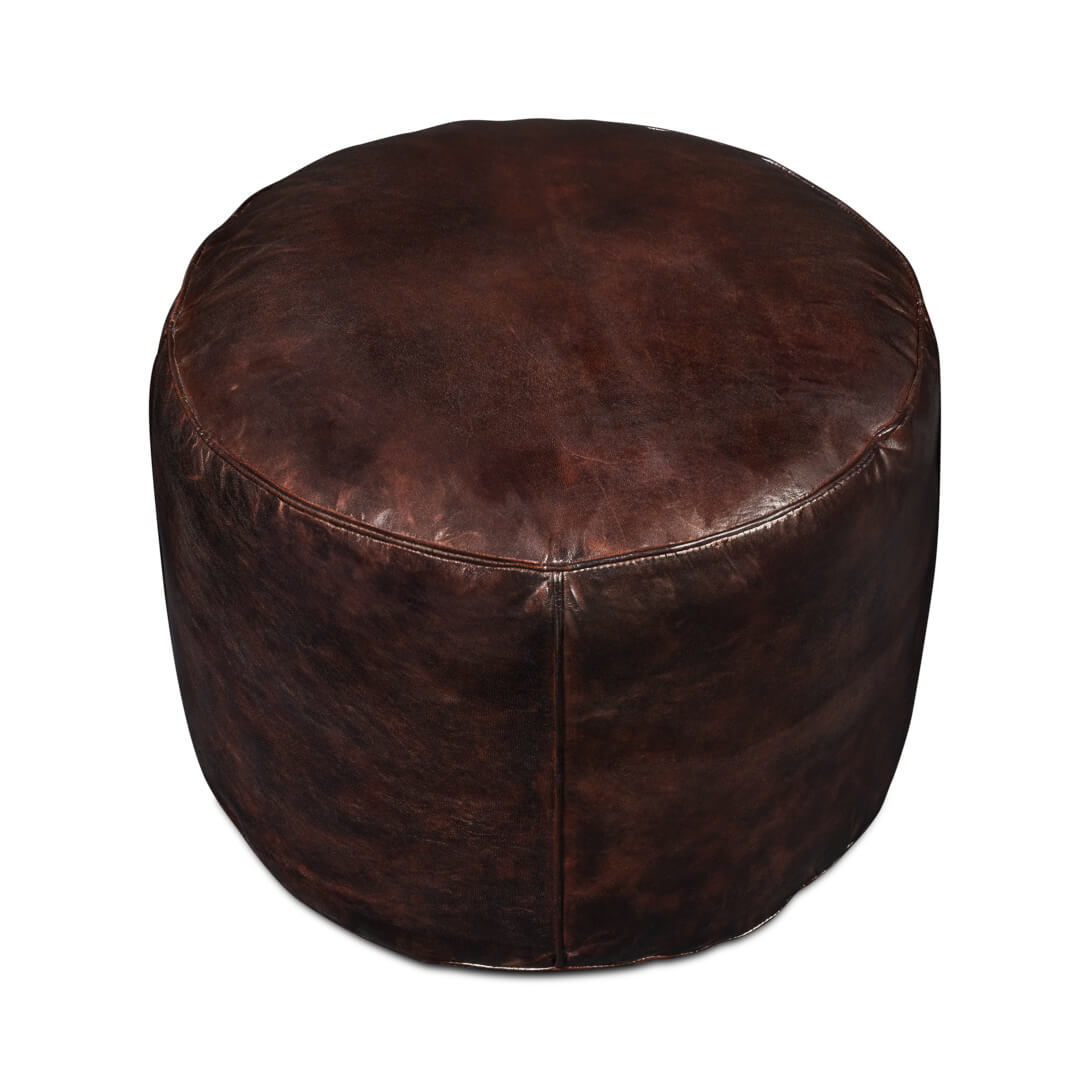 Overhead view of dark brown round stool.