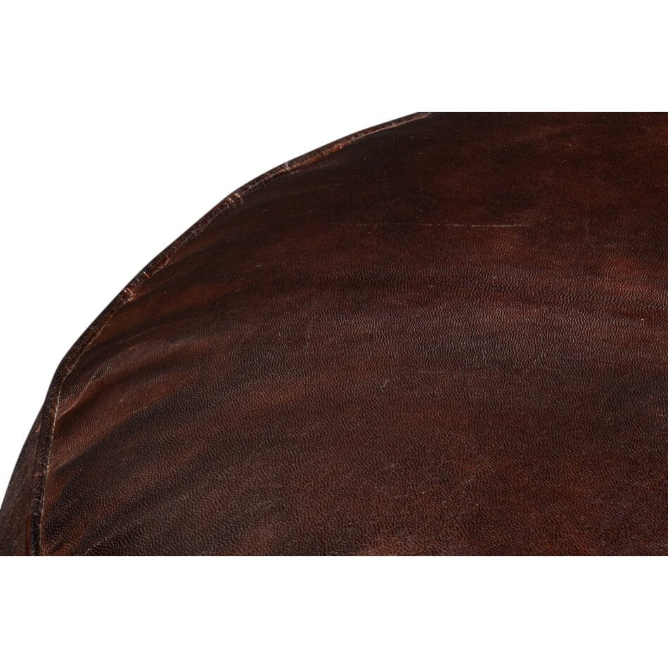 Close-up of leather surface texture on top.