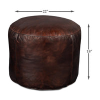 Leather stool with dimension markings.