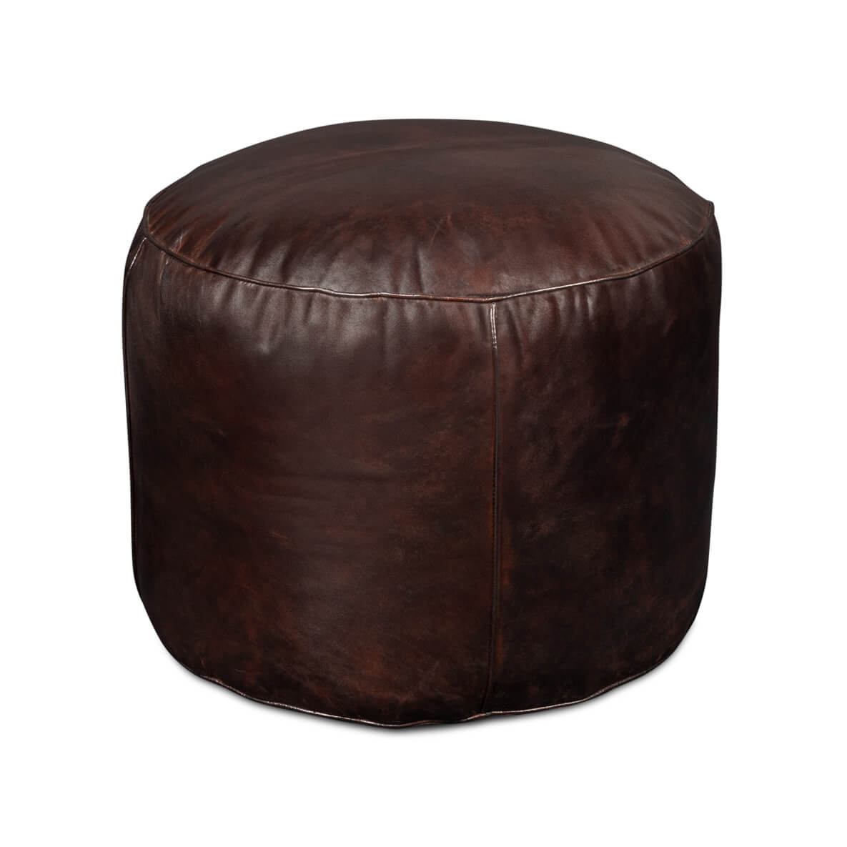 Dark brown leather stool side angle.