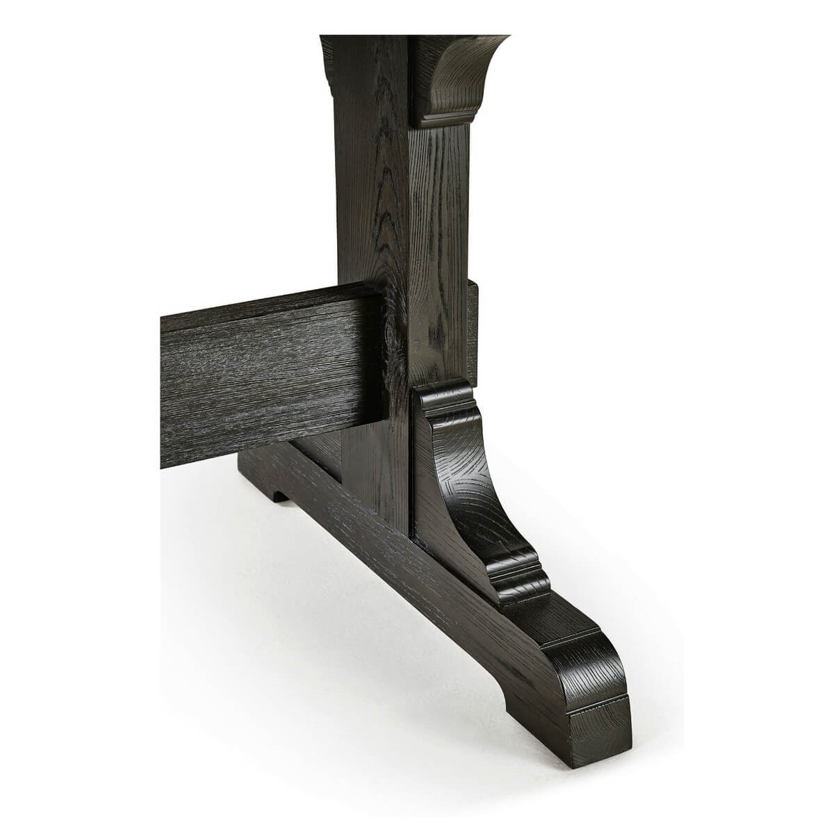 Dining table, detailed view of leg design.