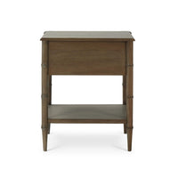 Faux bamboo end table back view details.