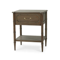 Dark finish faux bamboo end table front view.