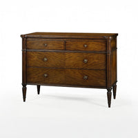 Dark French Louis XVI commode, angled view with emphasis on style.