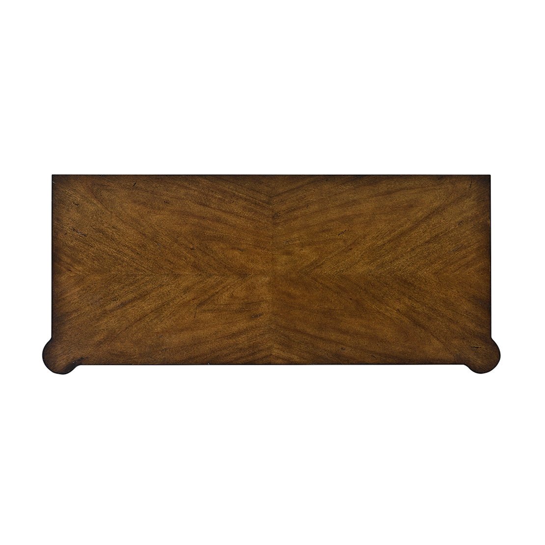 Dark French Louis XVI commode, top view, showing wood pattern.
