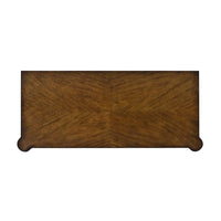 Dark French Louis XVI commode, top view, showing wood pattern.