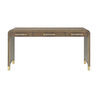 Front view of desk showing drawer details and design.