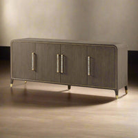 Luxurious sideboard buffet displayed in lighting, side perspective.