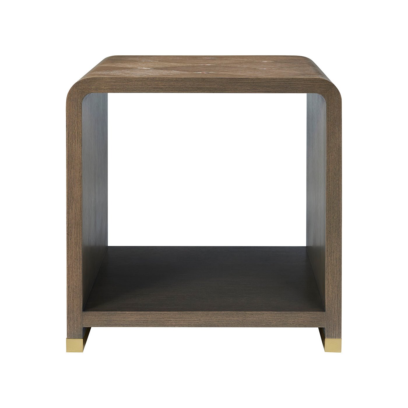 Front view of dark waterfall side table.