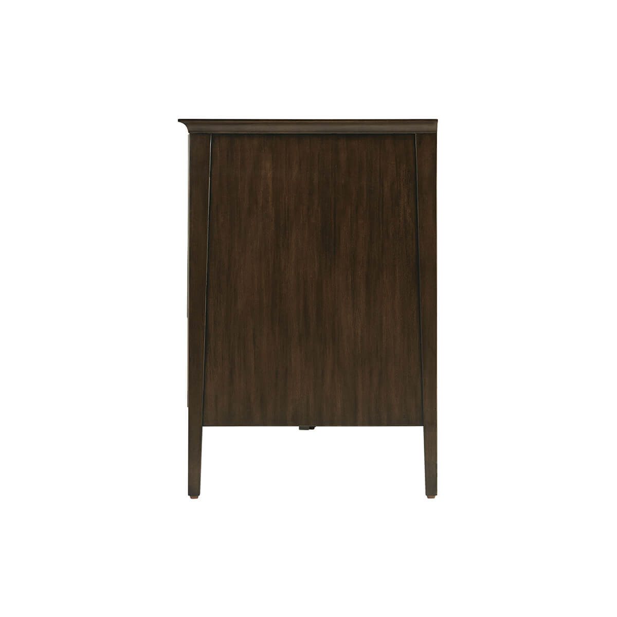 Side profile of dark mid-century credenza.