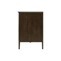 Side profile of dark mid-century credenza.