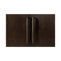 Detail of dark mid-century credenza textured doors and handles.