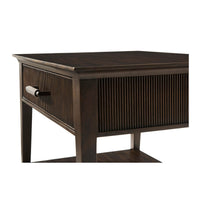Close-up of nightstand drawer and handle design.