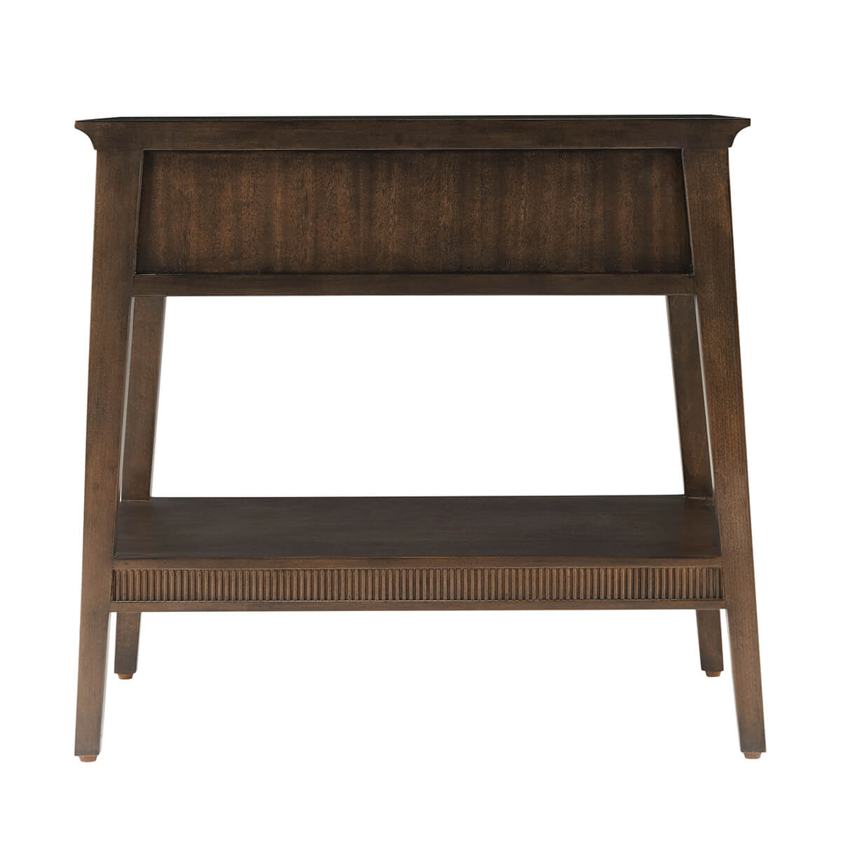 Back view of dark mid-century nightstand.