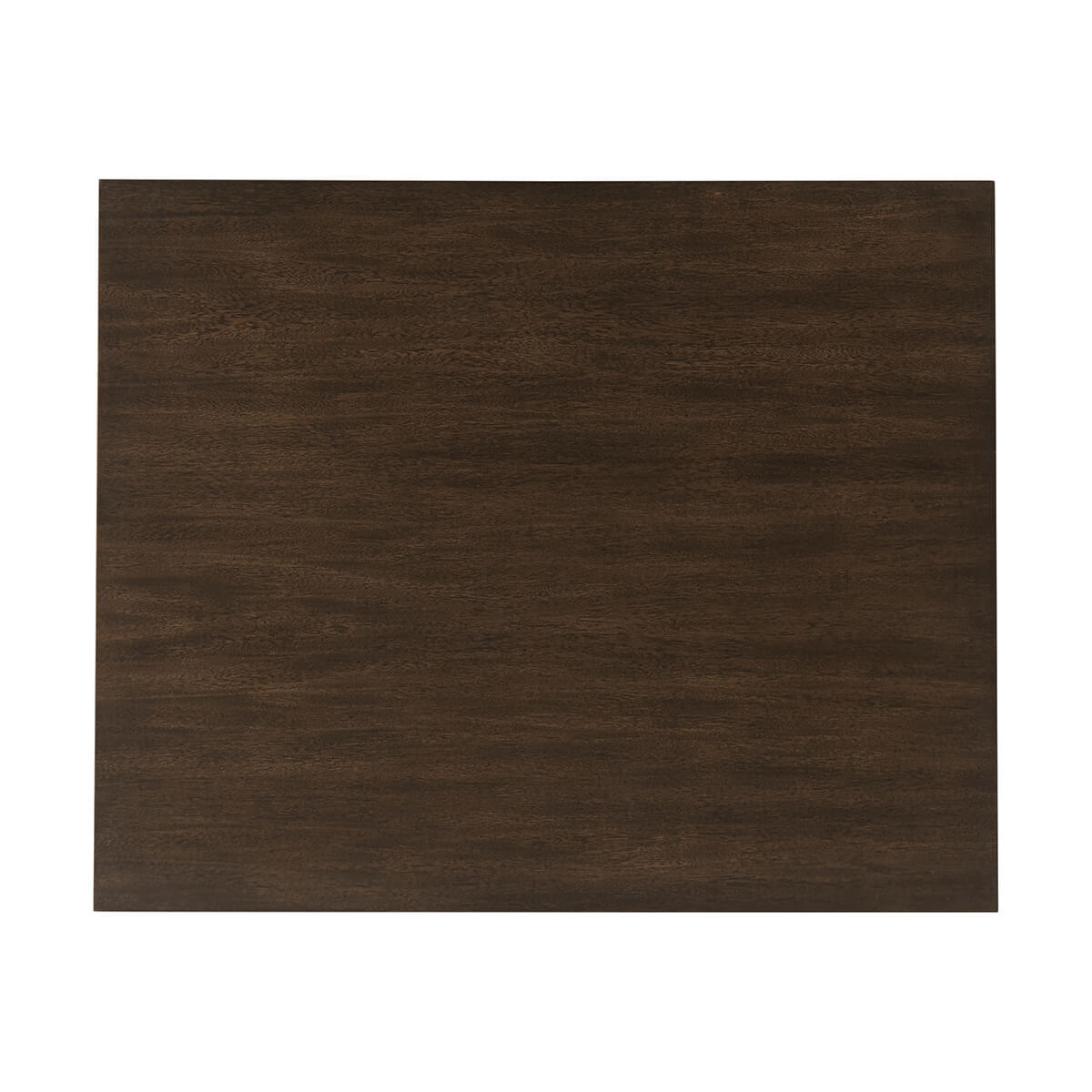 Top view of dark mid-century nightstand surface.