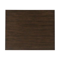 Top view of dark mid-century nightstand surface.