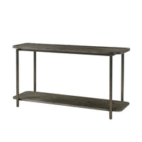 Dark oak console table front view, modern design.