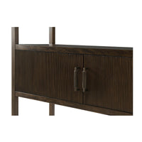 Close-up of cabinet doors on dark bookcase.