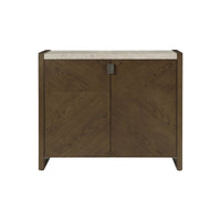 Front close-up of dark modern storage console cabinet.