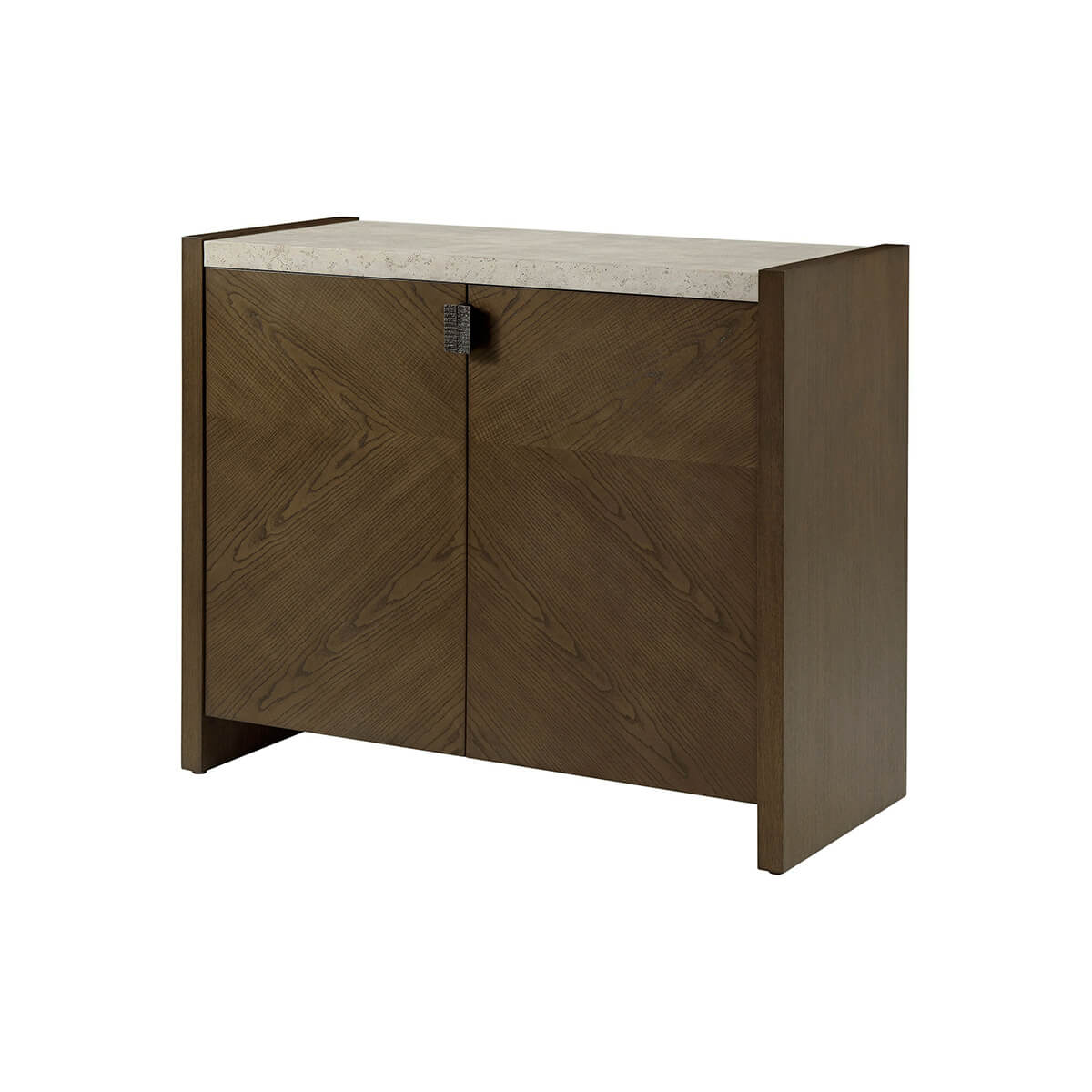 Front view of dark modern storage console cabinet.