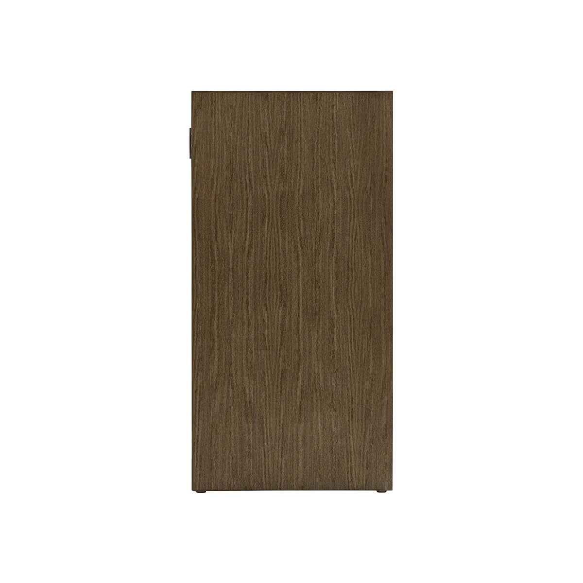 Side view of dark modern storage console cabinet.