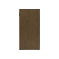 Side view of dark modern storage console cabinet.