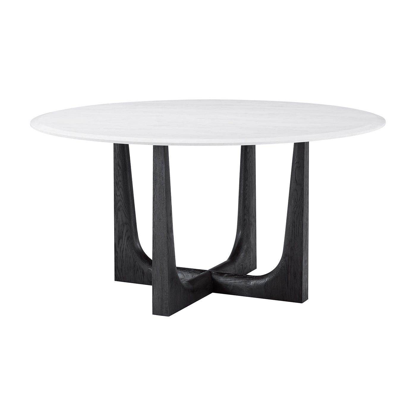 Round dining table, angled view of top and base.