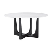 Round dining table, angled view of top and base.