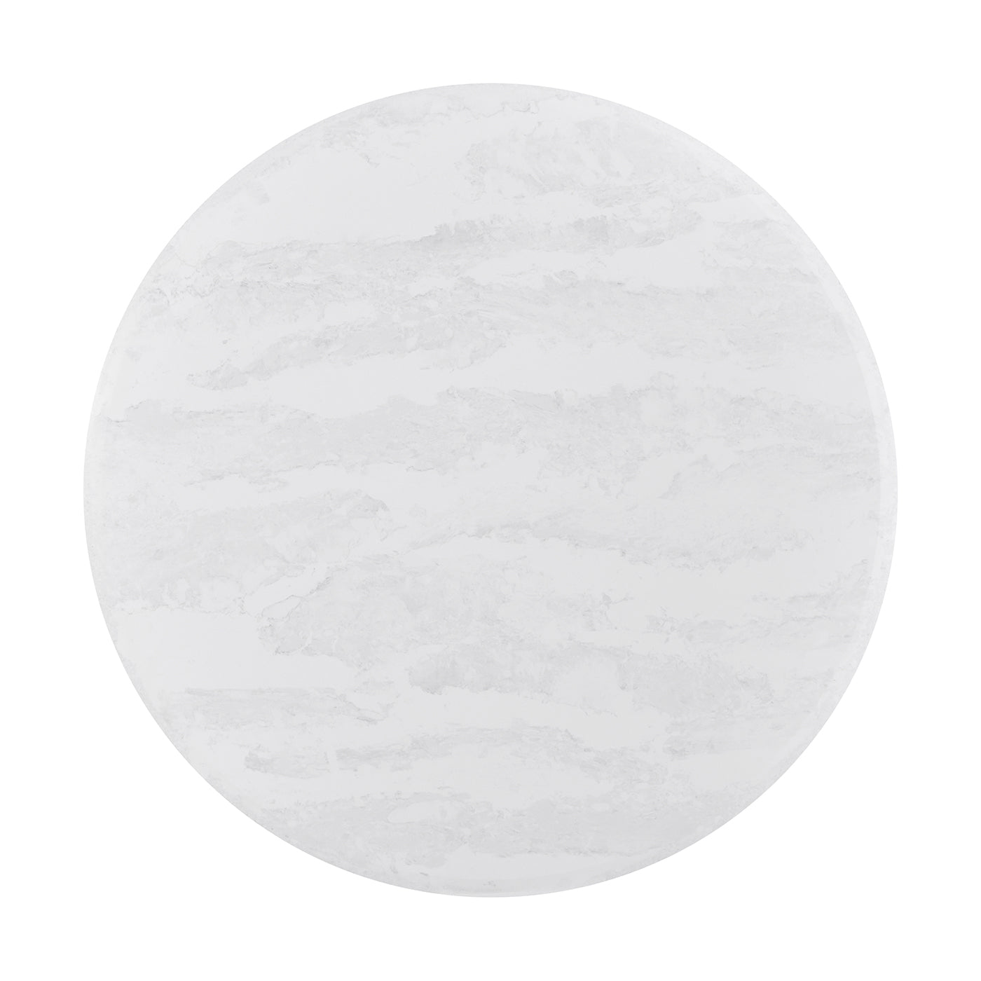 Round dining table, top view highlighting white surface.