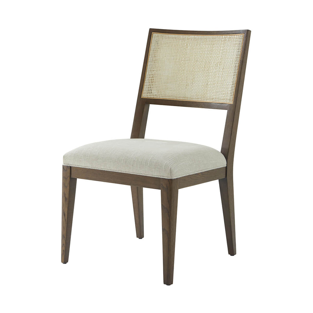 Dark oak dining chair front angle view.