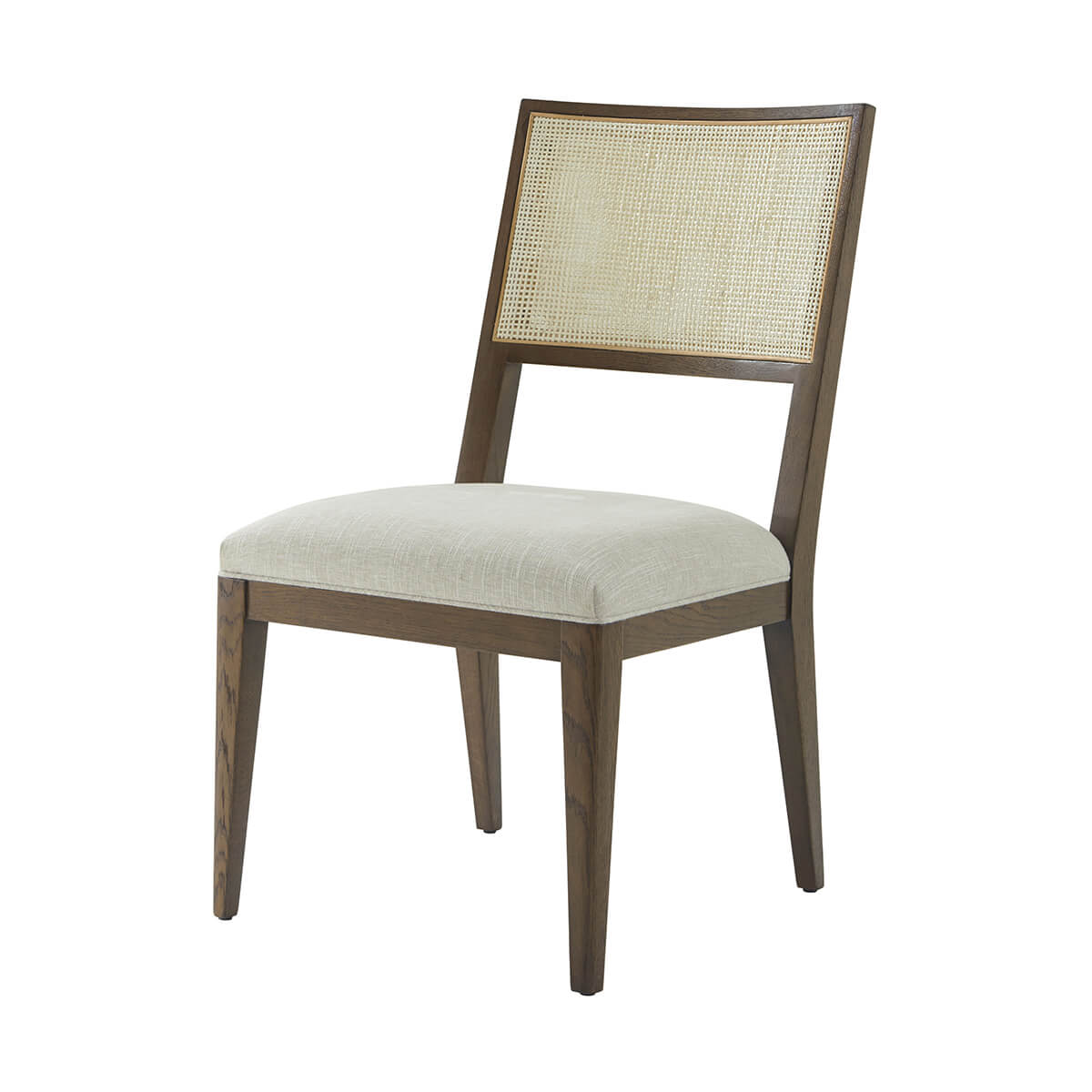 Dark oak dining chair front angle view.