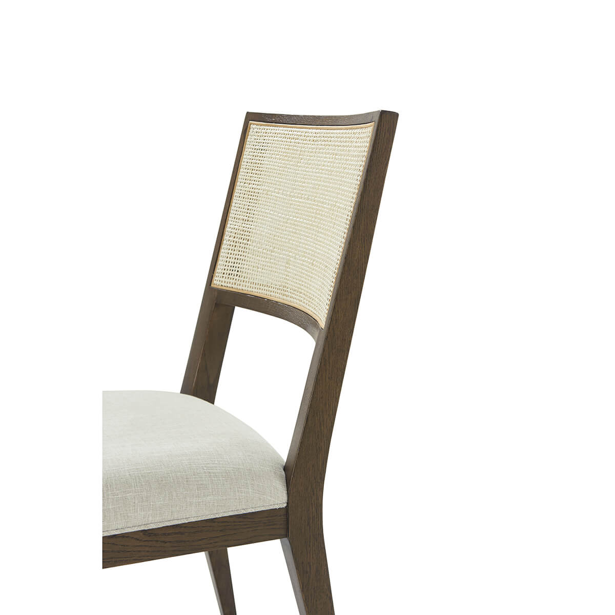 Close-up of dark oak chair backrest texture.