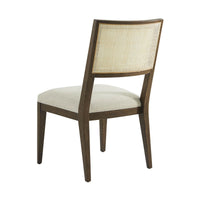 Dark oak dining chair backrest and rear legs view.