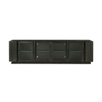 Front view of dark oak modern media console.