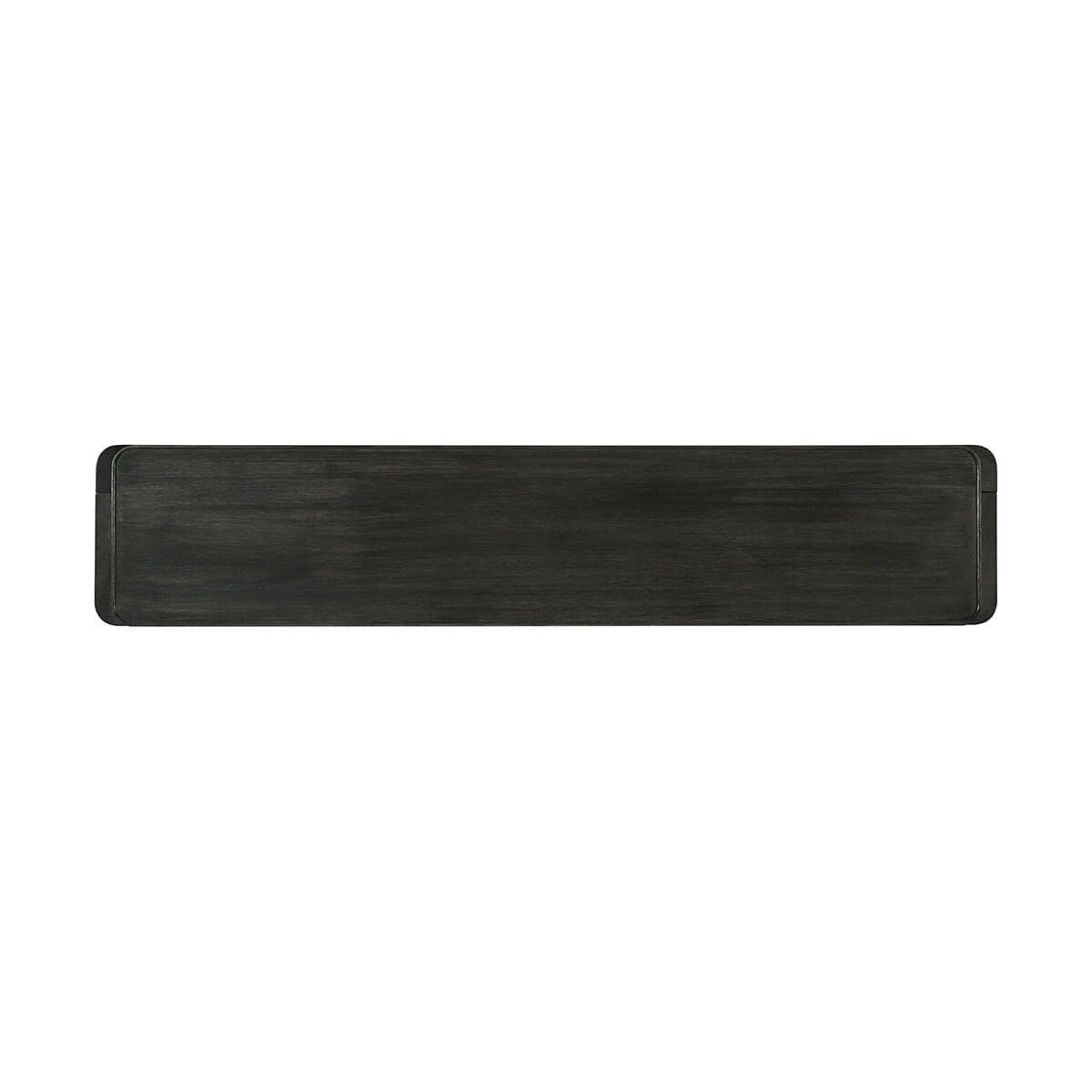 Top view of dark oak modern media console.