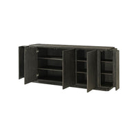 Dark oak buffet, front view, doors open.