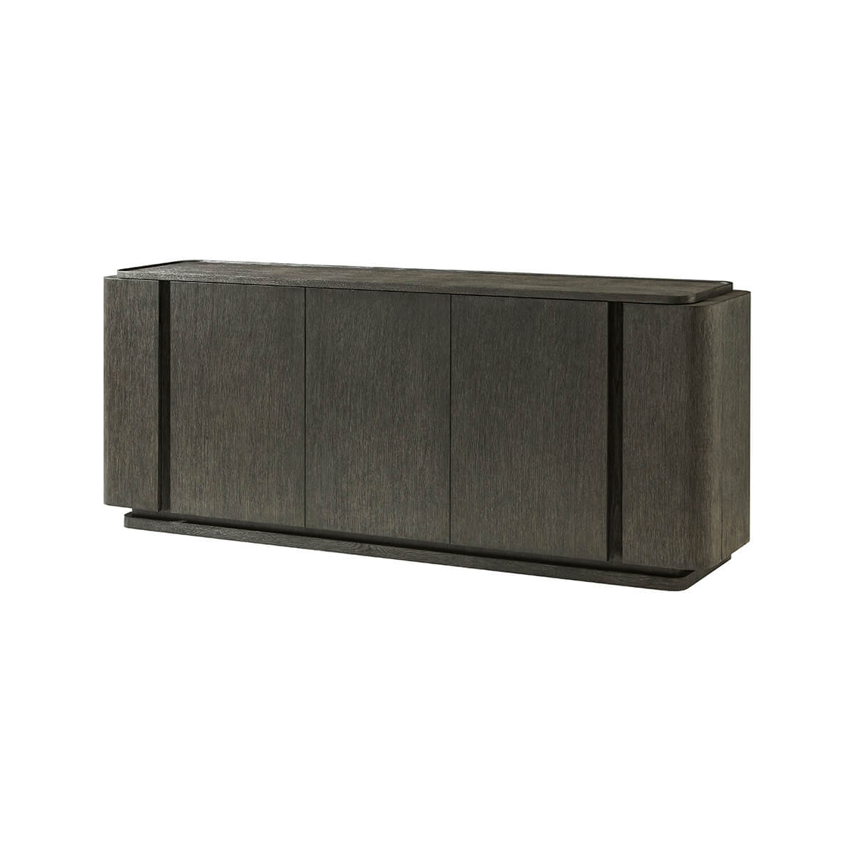 Dark oak buffet, front angled view, closed.