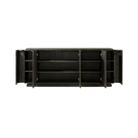 Dark oak buffet, all doors open view.