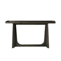 Front view of dark oak modern console table.