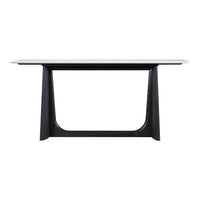Front view of dark oak modern console table.