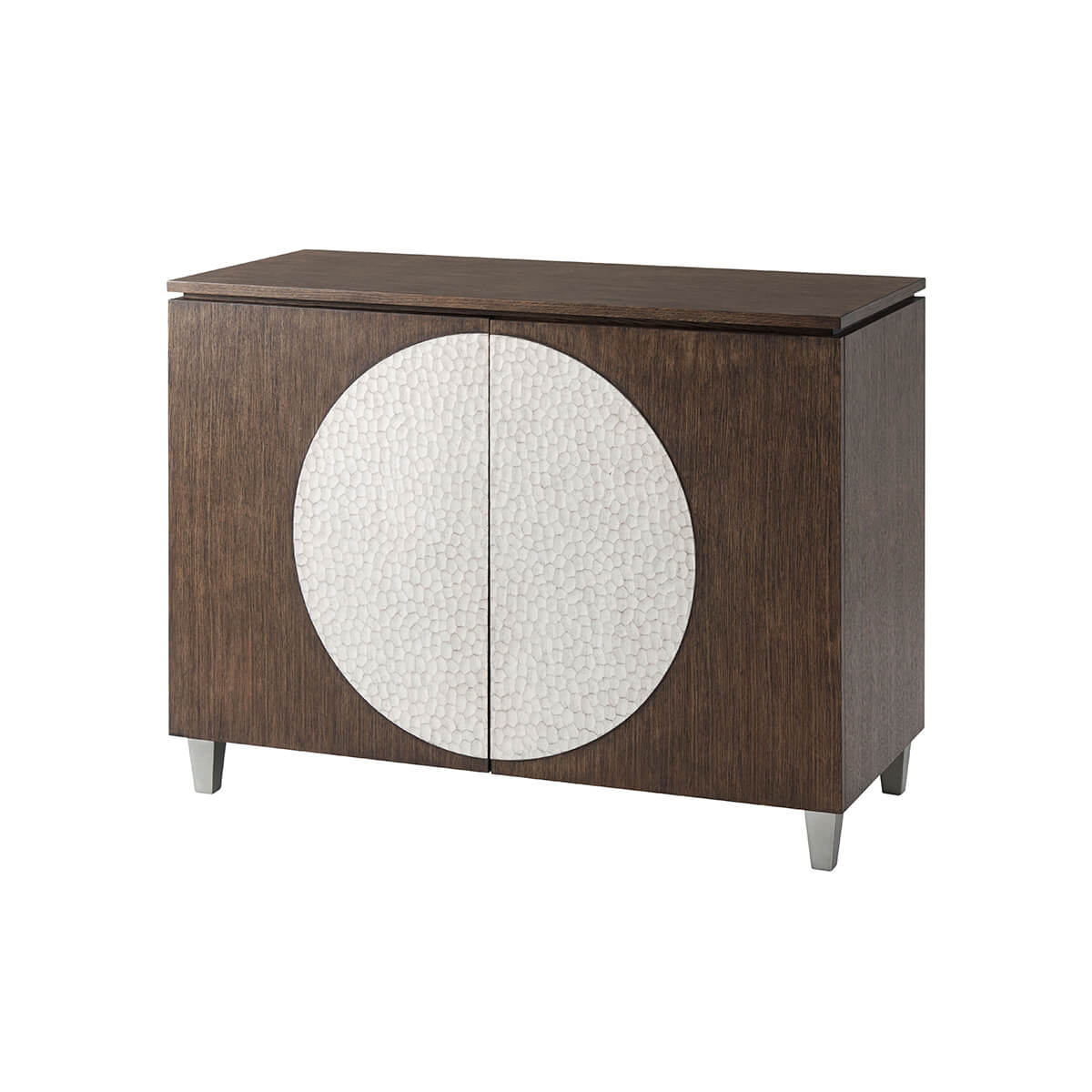 Front view of dark oak modern side cabinet.