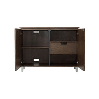 Inside view showing shelves and drawer of side cabinet.