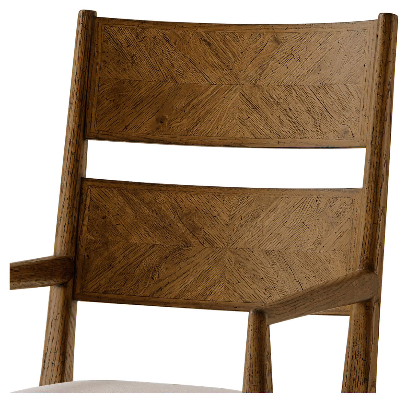 Dark oak dining chair, close-up of backrest.