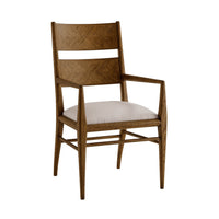 Dark oak dining arm chair, side view.