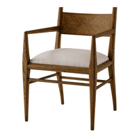 Dark oak dining chair, focus on seat and legs.
