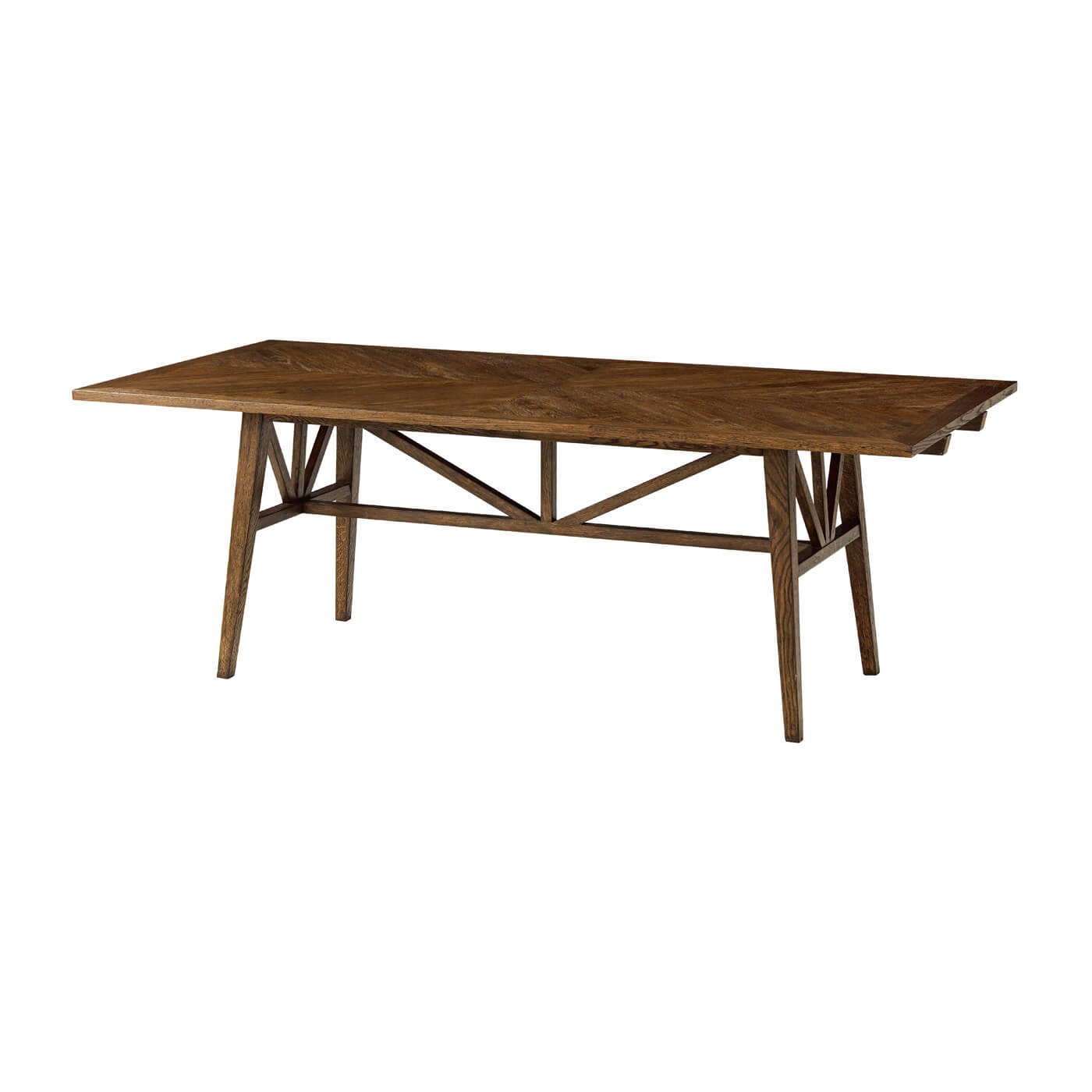 Dark oak extending dining table, partially extended.